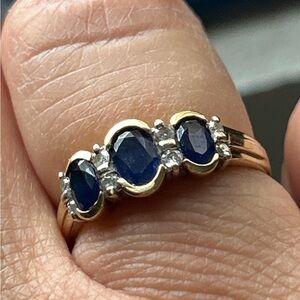Elegant 9K Gold and Blue Sapphire/Diamond Ring